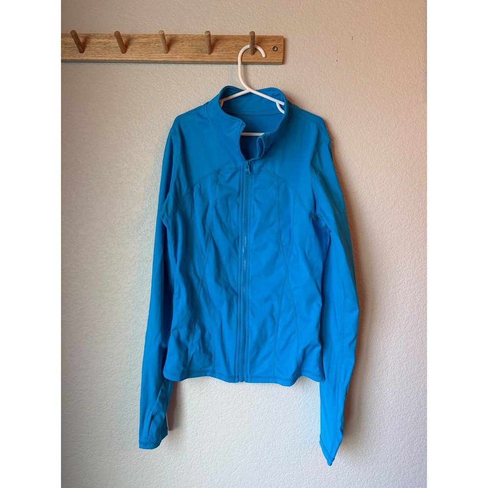 Blue Athletic Full Zip Jacket with Thumbholes Mock Neck Yoga Running Size S